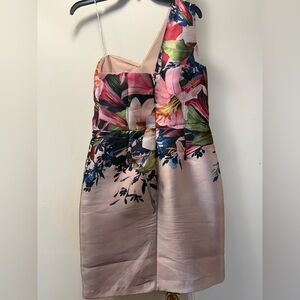 Kay Unger One Shoulder Floral Dress - Pink and Blue
